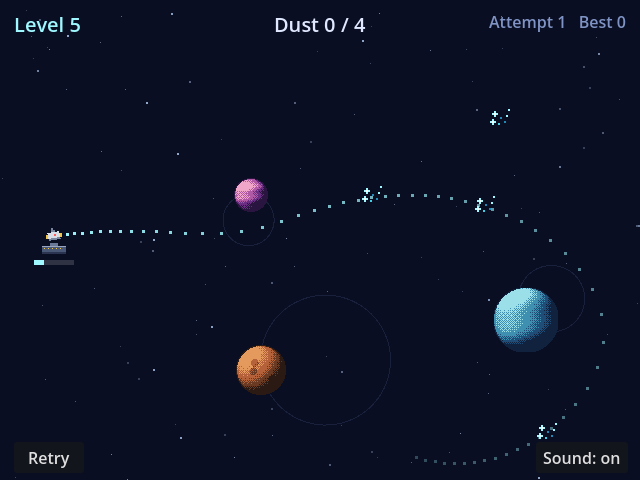 Aiming on level 5: the dots follow the planets' pull.